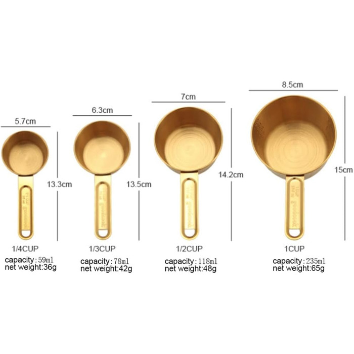 FBHappiness 8-Piece Stainless Steel Measuring Cup and Spoon Set for Kitchen, Cookware, Baking, Cooking, Measuring Tool (Color: A, Size: as shown)