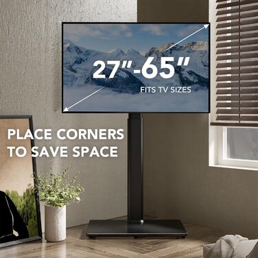 Підставка для телевізора на підлогу, універсальна, регульована по висоті, поворотна, для телевізорів 27-65 дюймів, до 35 кг, білий