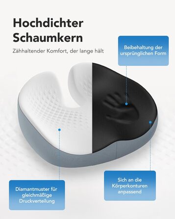 Подушка для офісного крісла HUANUO: велике сидіння з піною з пам'яті. Зняття напруги з попереку та куприка. Підходить для офісних крісел, автомобільних сидінь та крісел-колісних. Ідеально для тривалого сидіння. Не слизька.