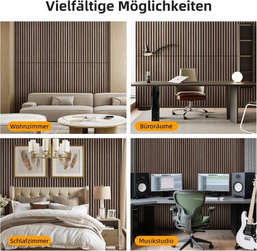 Акустичні стінні панелі JAMELO з шпона горіха, самоклейні 3D панелі для стін та стелі, 10 шт (30x15x1.2 см), колір темний горіх