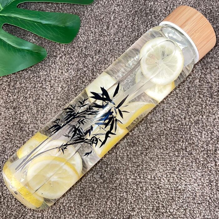 Glass Drinking Bottle 1l Glass Water Bottle with Bamboo Lid 1 Liter (1000ml) (Bamboo 1liter)