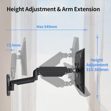 Кріплення для монітора Suptek, 13-32 дюйми, LED/LCD/TV, до 9 кг, газ-амортизатор, регулювання висоти, нахил, поворот, VESA 75/100, чорний