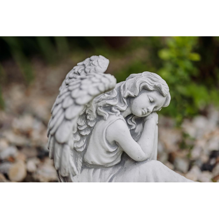 gartendekoparadies.de Sleeping Angel, Stone Figure H. 25 cm, 6 kg, Grey, frost-proof made of cast stone for outdoor use