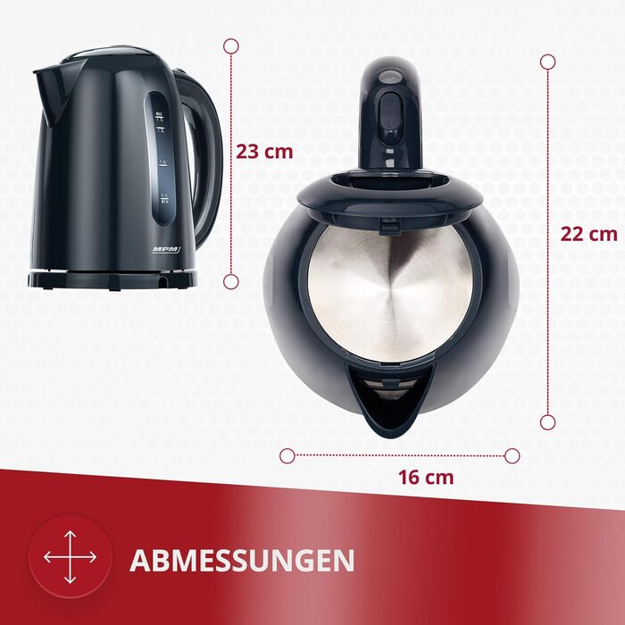 Електричний чайник MPM MCZ-85/G1, 1.7 л, без BPA, бездротовий, 360° обертання, антинакипний фільтр, автоматичне вимкнення, чорний, 2200W, графіт