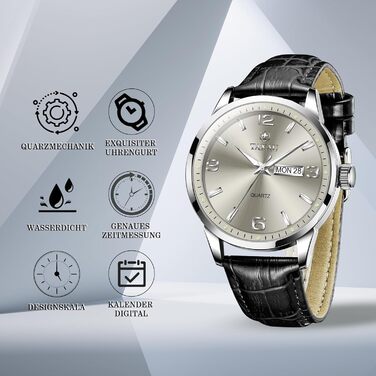 Чоловічий годинник на шкіряному ремінці, чорний колір, кварцовий хронограф, водостійкий, для чоловіків (8411p-schwarz)