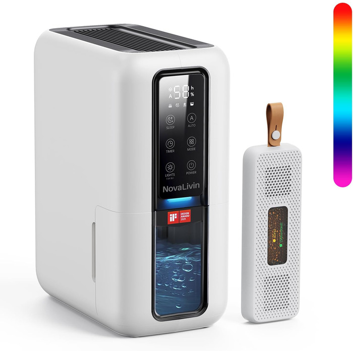 Електричний осушувач повітря NovaLivin з резервуаром 2L та регулюванням вологості | Для ванної, спальні, шафи