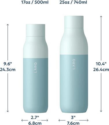 Пляшка для води LARQ PureVis 740 мл, самоочисна, нержавіюча сталь, м'ятний колір Seaside Mint, BPA-free, з УФ-C очищенням, тримає температуру, 2 роки гарантії