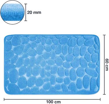 Memory Foam Bathroom Rug - Non-Slip Washable & Quick-Dry Bath Mat - 60 x 100 cm Blue