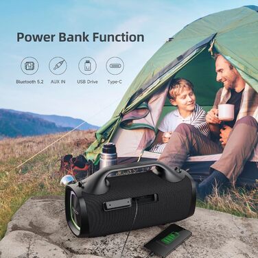 ZEALOT Bluetooth колонка 100W, XBass, Bluetooth 5.2, USB-C, 24000mAh, IPX6 водонепроникна, для кемпінгу, пляжу, басейну, саду - Чорна