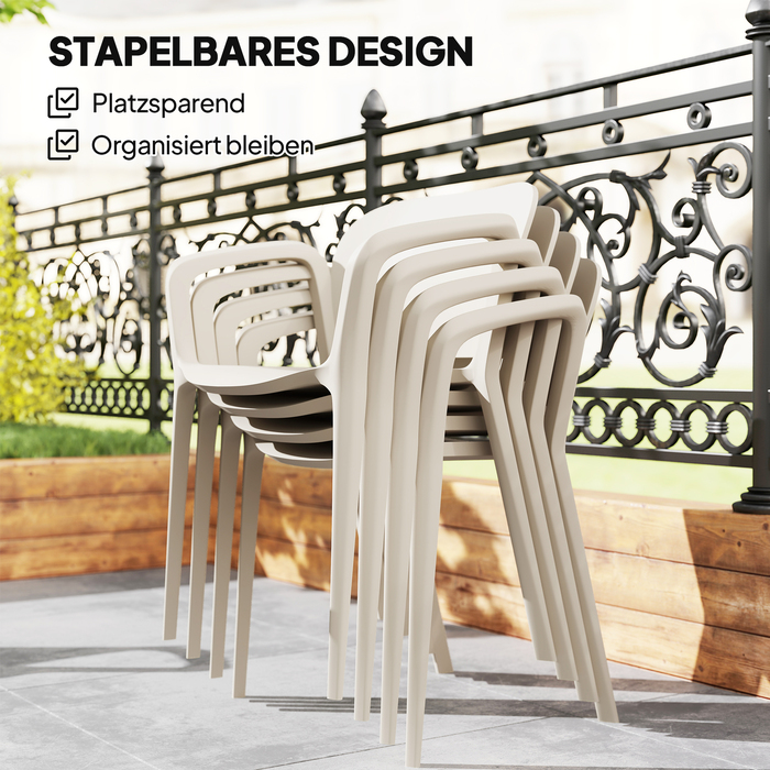 Outsunny Set of 4 Weather-Resistant Patio Chairs - Stackable Plastic Chairs with Armrests and Backrest (Up to 120 kg Capacity)