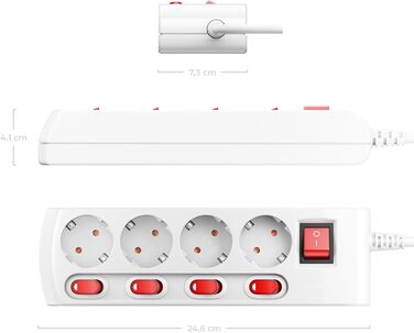DeleyCON Подовжувач з 4 вимикачами та головним вимикачем, 1.4м, білий