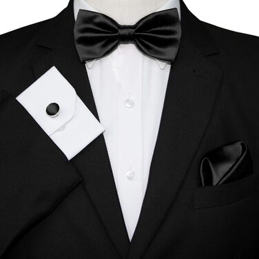 Метелик чоловічий JEMYGINS регульований шовковий, набір з манжетами та нагрудною хустинкою в подарунковій коробці (Чорний 3)