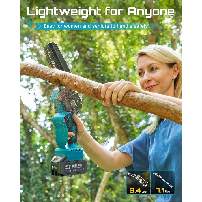 Акумуляторна міні-пила SEESII 6 дюймів (8000mAh) з автоматичною змащенням та запасним ланцюгом - для стрижки гілок та дерева