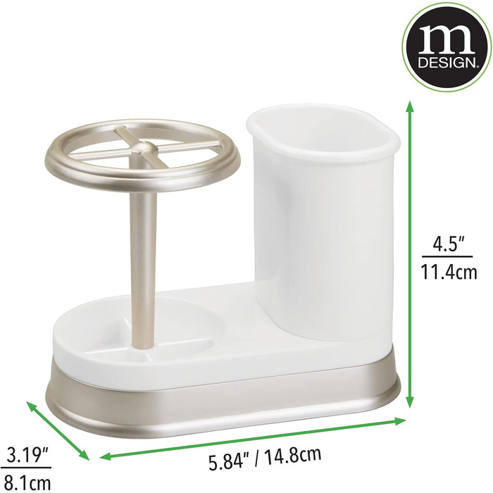 mDesign Toothbrush Holder - high-quality toothbrush holder made of plastic for bathroom sink or vanity cabinet - practical holder for toothbrushes and toothpaste - white and matte silver