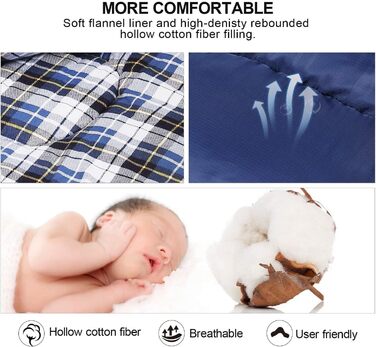 Спальний мішок Redcamp Baumwoll-Flanell для кемпінгу, 3-сезонний, теплий та комфортний, вага 2/3/1,8 кг, колір морський блакитний