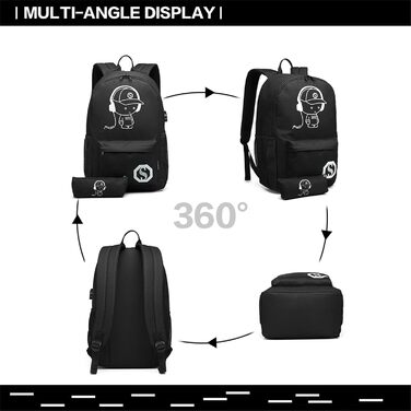 Шкільний рюкзак KONO для підлітків, чорний, світловідбиваючий, легкий, водонепроникний (30x17x48 см)