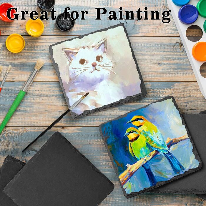 WEWINK PLUS Drink Coasters for Beverages, 4 Inch, Black Slate, Rustic Coaster with Scratch-Resistant Back, for Bar, Gifts, Crafts, Kitchen, Home Decoration, 12 Pieces