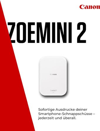 Canon Zoemini 2 perlweiß - Міні фотодрук принтер, мобільний, портативний, білий. Комплект для друку (5x7,6 см, для смартфону/планшету, вбудований акумулятор) + 20 ZINK картриджів + 10 круглих наліпок