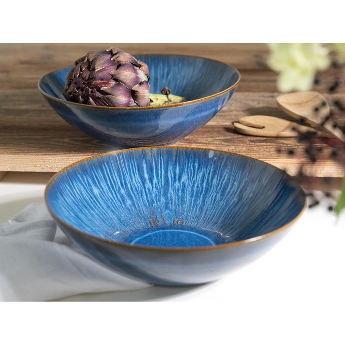 CreaTable Набір посуду Sea Breeze, 18 предметів, з кераміки, для миття в посудомийній машині та використання в мікрохвильовій печі, Made in Portugal (Набір мисок, блакитний)