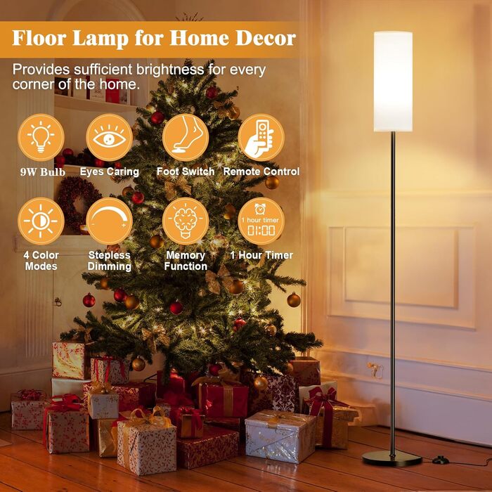 Стійка LED-лампа PreeOtti для вітальні, спальні, офісу з дистанційним керуванням, регулюванням яскравості та 4 колірними температурами, сірий абажур