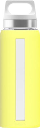 SIGG Dream Drinking Bottle (0.65 L), non-toxic and heat-resistant drinking bottle, leak-proof glass drinking bottle with silicone sleeve (Ultra Lemon)