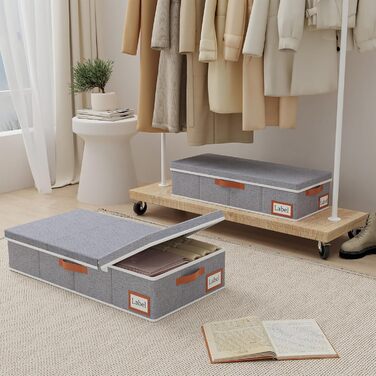 Yawinhe 2 Pack Under Bed Storage Box, Storage with Lid, Foldable Storage Bag with Handle Grips, for Bedspreads, Blankets, Clothes, 60x30x15cm, (60x30x15cm/1-Pack, Grey)