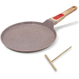 RANX INGST Crepe Pan with Detachable Handle - Non-Stick Ceramic Coating - Pancake Pan with Batter Spreader - (Brown, 20 cm)