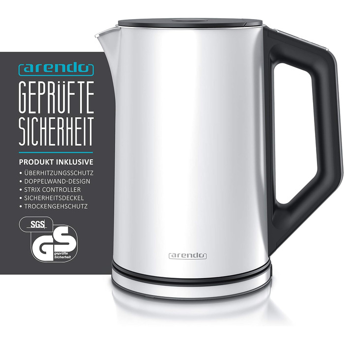 Arendo - Kettle and Toaster Set, Stainless Steel White, Kettle 1.5L 40°-100°C Keep-Warm Function, Toaster 2 Slices LED Display, 6 Browning Levels, Bread Roll Attachment, B: White