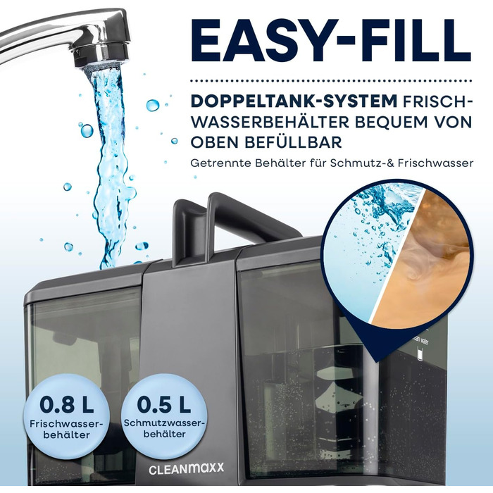 CLEANmaxx Професійний пароочисник для меблів та килимів Pro Steam | 3в1: для меблів, локальних забруднень, миття | Видаляє плями з килимів, авто, диванів тощо (Чорний, компактний 330W)