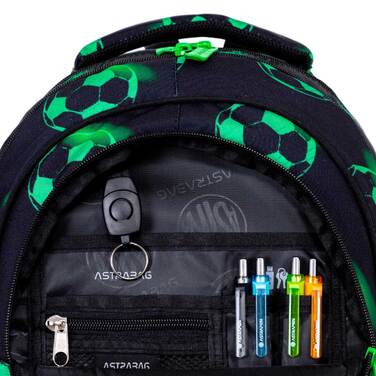 Багатовідсінковий шкільний рюкзак AstraBag (20 л) з принтом «Футбол», чорний/зелений