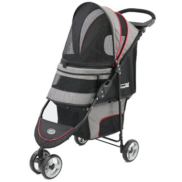 Buggy Innopet Avenue: Легкий візок для собак та котів сірого/червоного кольору - компактний, з дощем, з ліштою та кошиком для зберігання