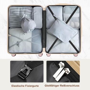 Набір валіз Merax Hartschalen 5 в 1: 3 валізи + 2 косметички, рожево-хакі, з колесами