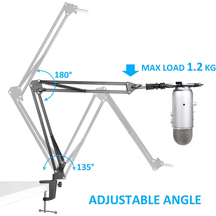 Підставка для мікрофона SUNMON для Blue Yeti - міцна, 360° обертання, металева кріплення, універсальна для HyperX QuadCast 2, Fifin AM8, Seiren Mini V3, MV7, з поролоном
