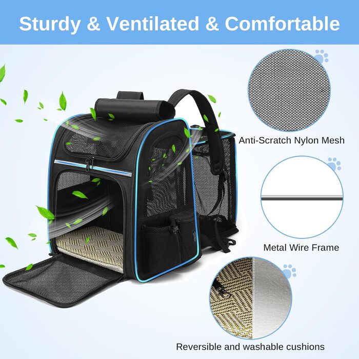 Рюкзак для кота та собаки Dogat, чорний: зручний, дихаючий, розкладний, з сіткою