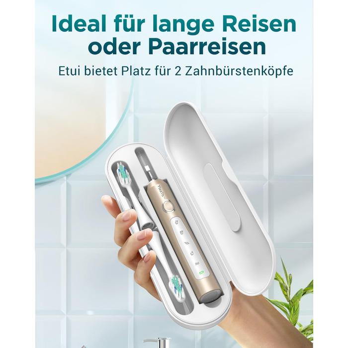 Електрична звукова зубна щітка для дорослих з 8 насадками та кейсом для подорожей, 5 режимів, водонепроникна IPX7, до 90 днів роботи від акумулятора (Золота)