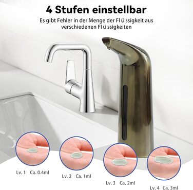 Автоматичний безконтактний дозатор мила з 4 рівнями регулювання, 400 мл, електричний, на батарейках, для встановлення на стіл, з інфрачервоним датчиком (Бронзовий), 400 мл, Бронза