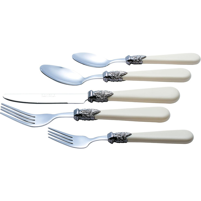 EXZACT Ivory Creme Flatware Set, 20 Pieces, Stainless Steel with Detailed Handles, Traditional, Elegant, Vintage Style/Antique