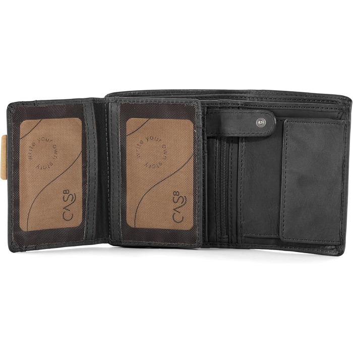 Cas8 Portmonee for Men MATS, Vertical Wallet, 100% Leather Wallet, Wallet with RFID Protection & 9 Card Slots, Flip-Up Wallet with Flap, Graphite