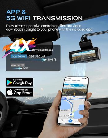 Відеореєстратор TECXERLLON 4K з ADAS, GPS, WDR, G-сенсором та нічним баченням, 24/7 парковка, 128GB карта в комплекті