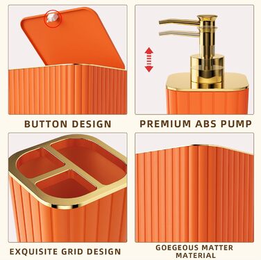 Набір аксесуарів для ванної кімнати – 10 предметів, зелений колір, WC-щітка, смітник, золоті акценти