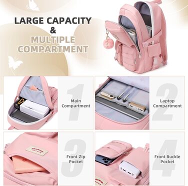 Набір рюкзаків для підлітків, дівчат та жінок: рюкзак, пенал, ланчбокс (Рожевий, L)