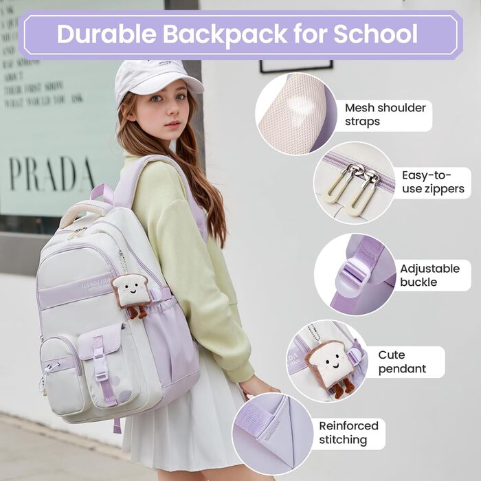 Дитячий рюкзак для дівчинки - водонепроникний, легкий, стильний, з великою місткістю, для 3-9 класу, фіолетовий, нейлон