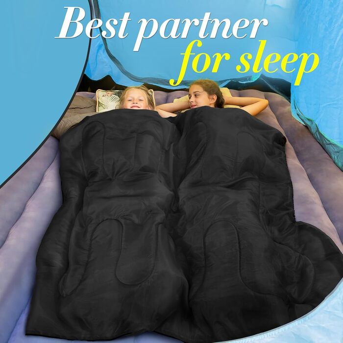 Спальний мішок для дорослих | 3 сезони | Ультралегкий 1400г | Водостійкий, компактний | Мумієподібний для кемпінгу, походів, відпочинку на природі. Чорний