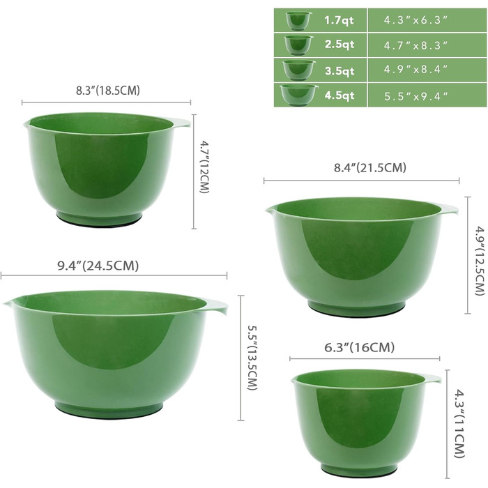 Набір мисок для змішування BoxedHome (4 шт.) - зелений, з нержавіючої сталі, з антиковзним покриттям, для салатів та сервірування