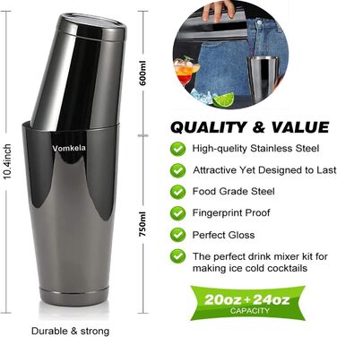 Cocktail Shaker Set, Boston Cocktail Shaker with Stand, 25pcs Bar Accessories Bartender Cocktail Mixer Accessories, 750ml Stainless Steel Cocktail Shaker Gifts Cocktail Decor Bar Counter (Style 2)