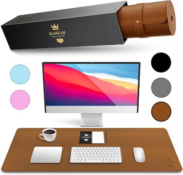 Підкладка під стіл HAMZAM PU Leder 90x40 см - преміум якість, з інтегрованим ковриком для миші (Колір: Коричневий)