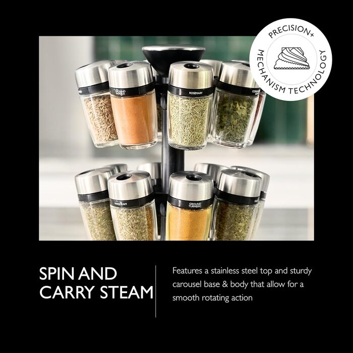 Карусель для спецій та трав Cole & Mason H121808U, 16 відділень, чорний пластик/нержавіюча сталь