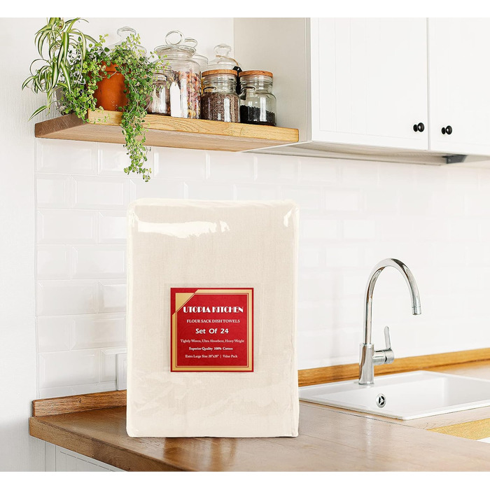Utopia Kitchen 24-Pack 100% Cotton Dish Towels, Flour Sack Fabric, for Cleaning & Drying – Highly Absorbent Kitchen Dish Towels, Natural, 71.1 x 71.1 cm
