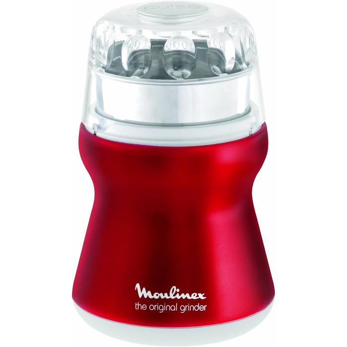 Moulinex AR1105 Coffee Grinder | with Stainless Steel Container | Transparent Lid | Red Ruby/metallic-red/white