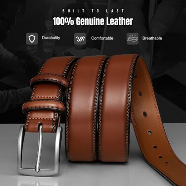 Чоловічий шкіряний ремінь GSG Since 1998 - класичний дизайн, ширина 37 мм, для бізнесу та урочистих подій, у подарунковій коробці. Колір: Sienna Brown